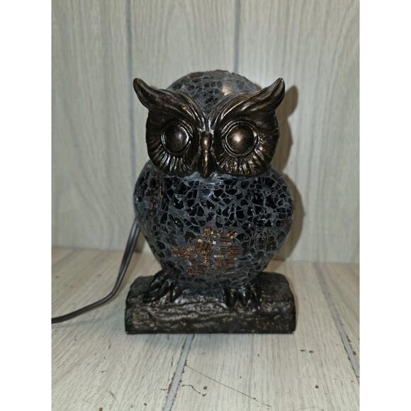 Vtg Tiffany Style Glass Owl Nightlight Mosaic Stained Crackle Table Lamp Decor - Picture 2 of 8